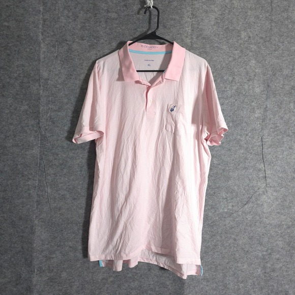 B Draddy The Loxahatchee Club Polo Shirt Mens XL Pink Striped Golf Turtle Pocket
